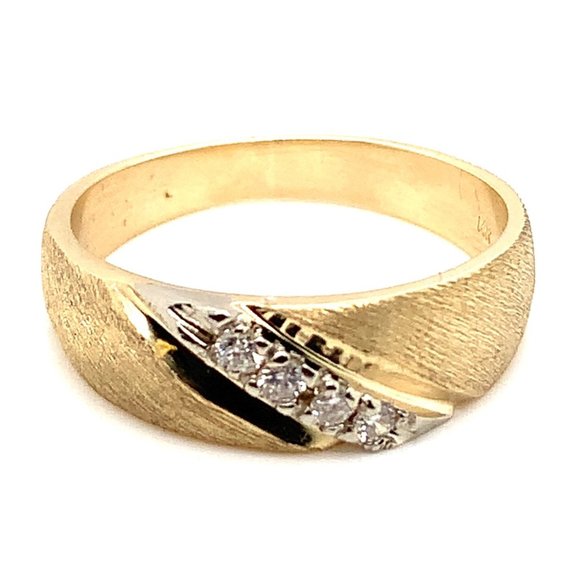 Diamond 14K Yellow Gold Dual Texture Ring | Wedding Band | Men's Ring - Picture 1 of 4